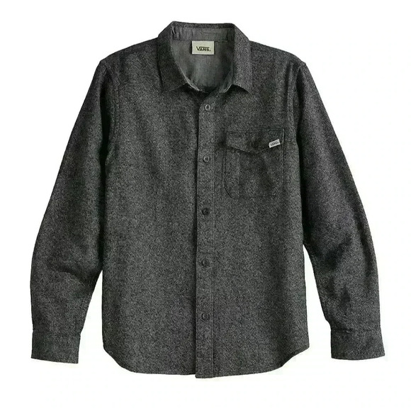 Vans Other - Boys Vans Woven Long Sleeve Button Down Shirt Black Gray Size Medium
